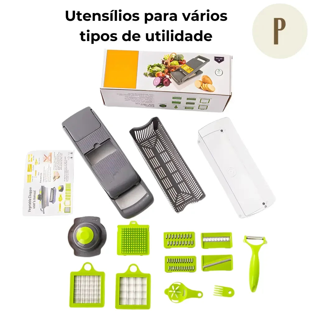 Cortador e Fatiador Manual Multiuso - Kit 16 em 1 + BRINDE