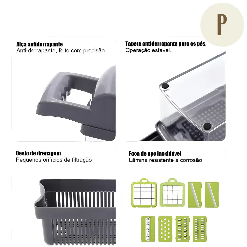 Cortador e Fatiador Manual Multiuso - Kit 16 em 1 + BRINDE