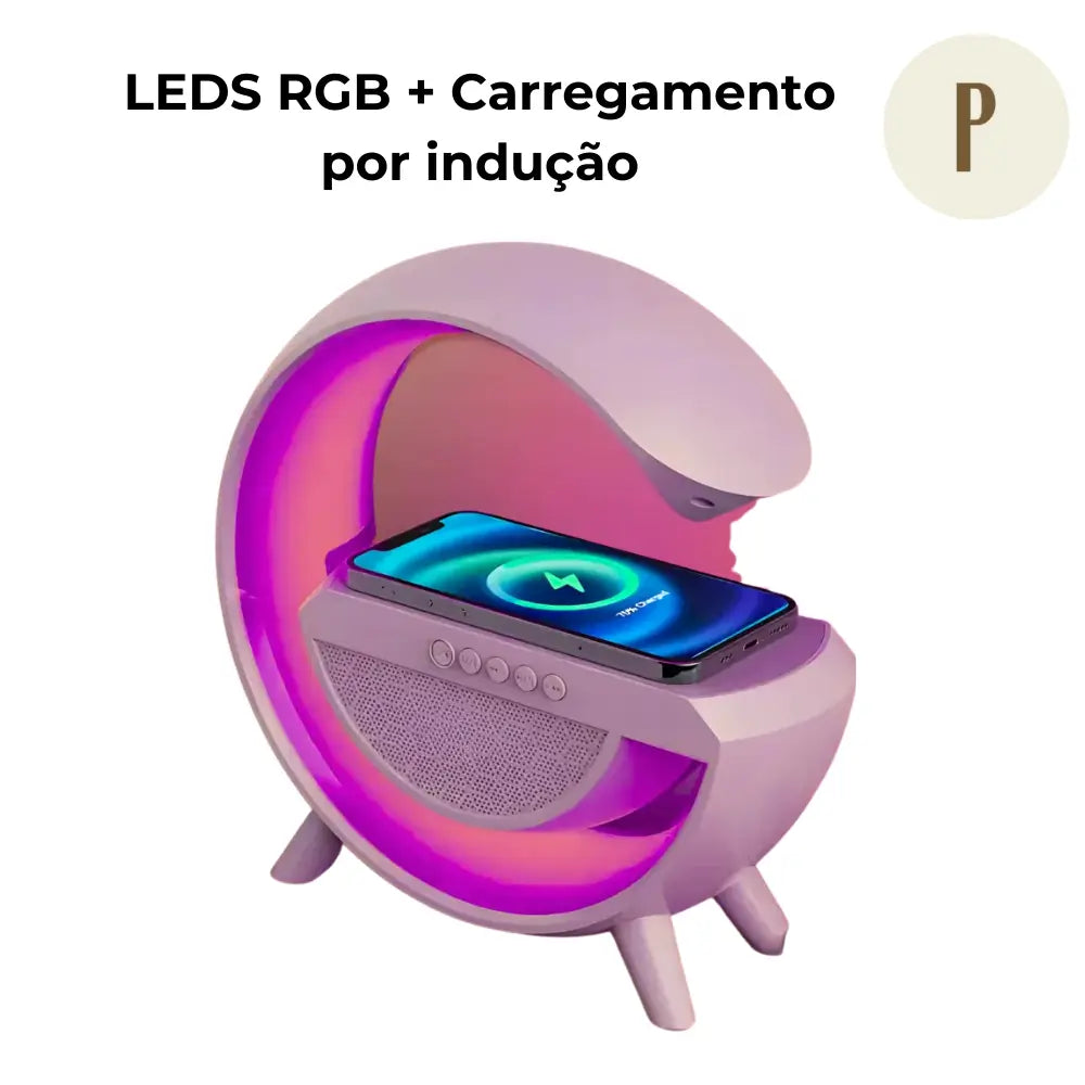 Luminária Smart - Carregador Indução + Caixa de Som