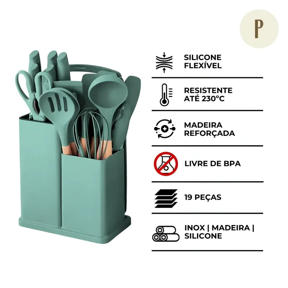 Kit Utensílios de Cozinha Jogo Completo 19 Peças