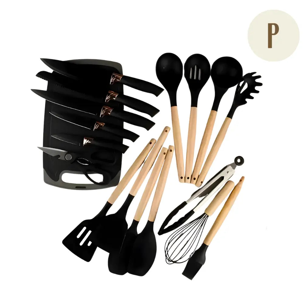 Kit 19 Utensílios de Cozinha + Tábua e Porta-Utensílios de BRINDE