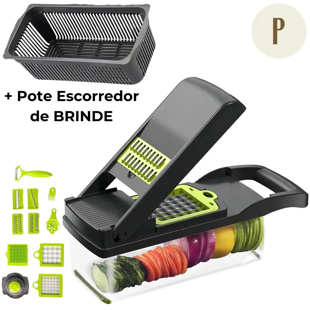 Cortador e Fatiador Manual Multiuso - Kit 16 em 1 + BRINDE