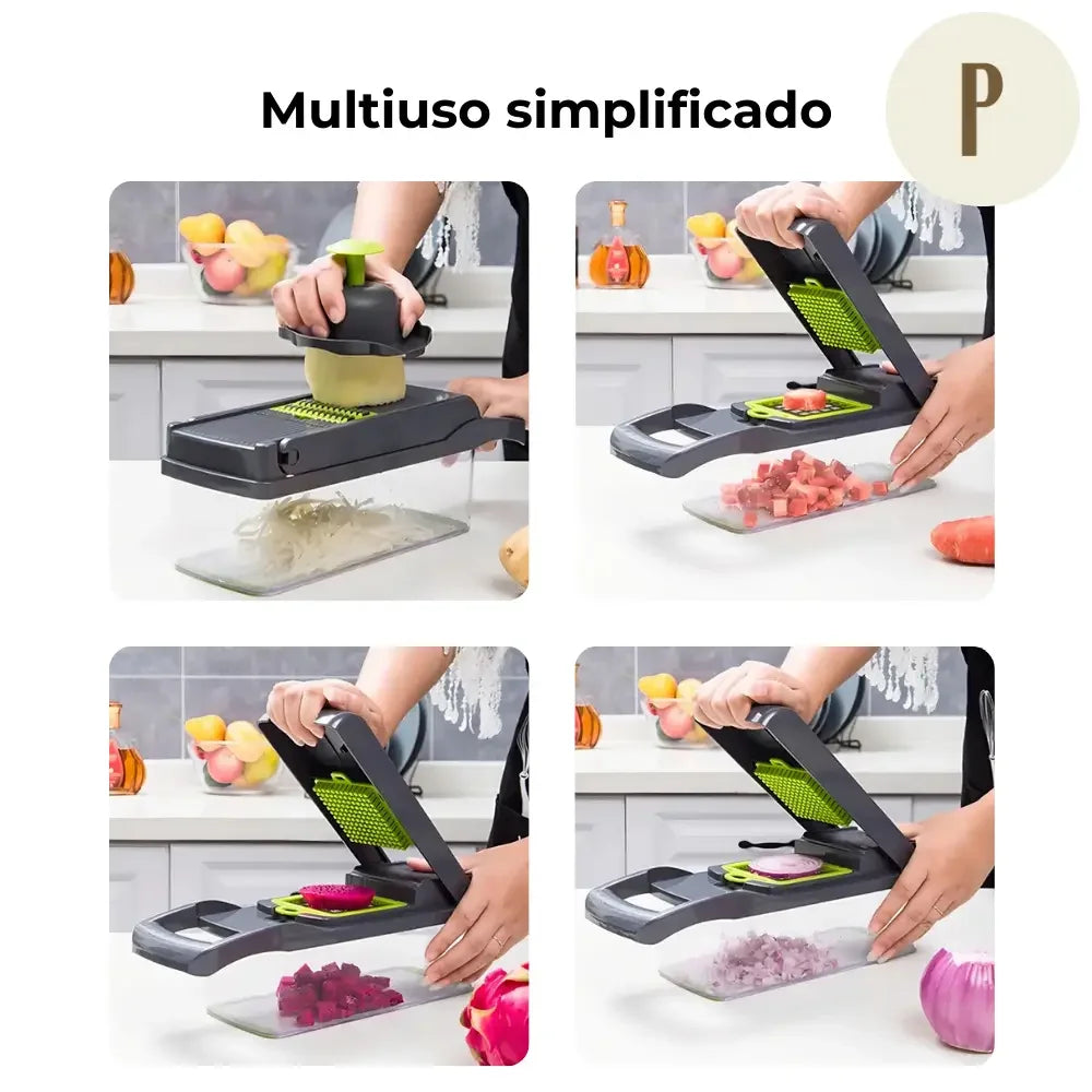 Cortador e Fatiador Manual Multiuso - Kit 16 em 1 + BRINDE