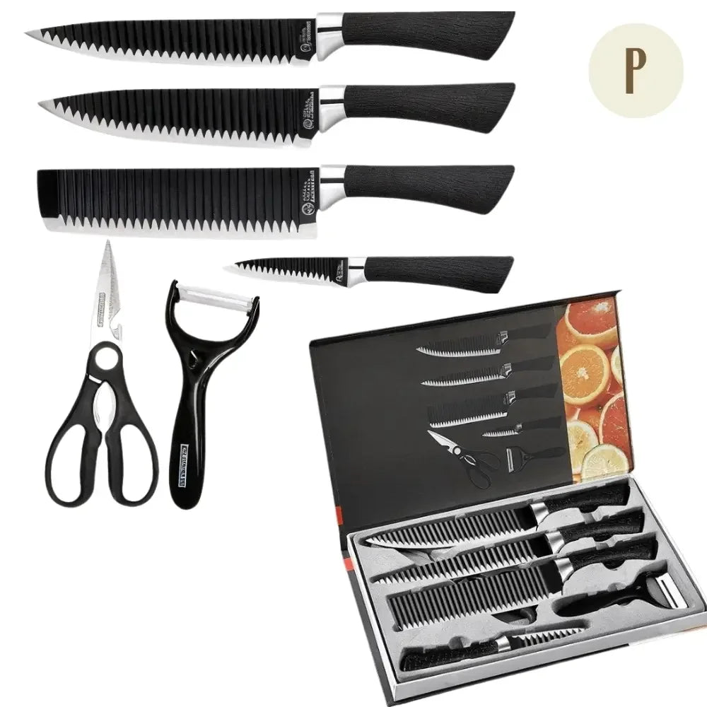 Kit 4 Facas Aço Inox + Brindes Tesoura e Descascador ™