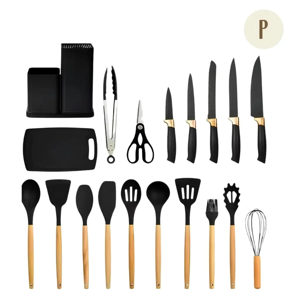 Kit 19 Utensílios de Cozinha - PRETO