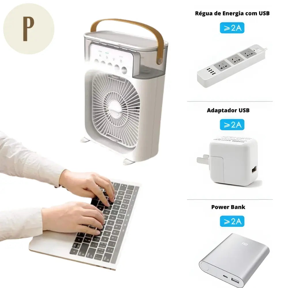 Ventilador Portátil de Mesa - Umidificador