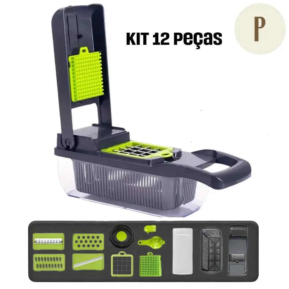 Cortador e Fatiador Manual Multiuso - Kit 16 em 1 + BRINDE