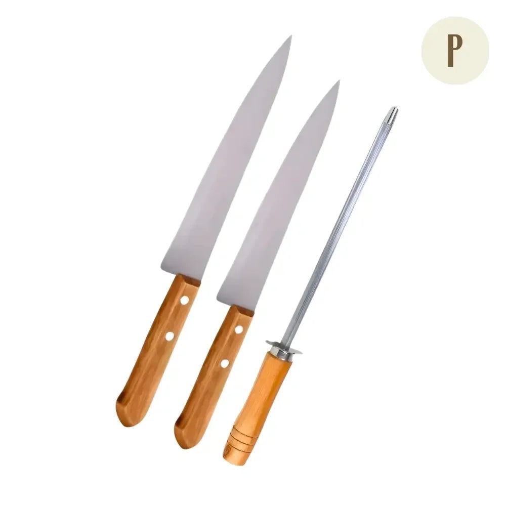 Kit de 2 Facas + Chaira de Brinde -  3 em 1 Aço Inox ™