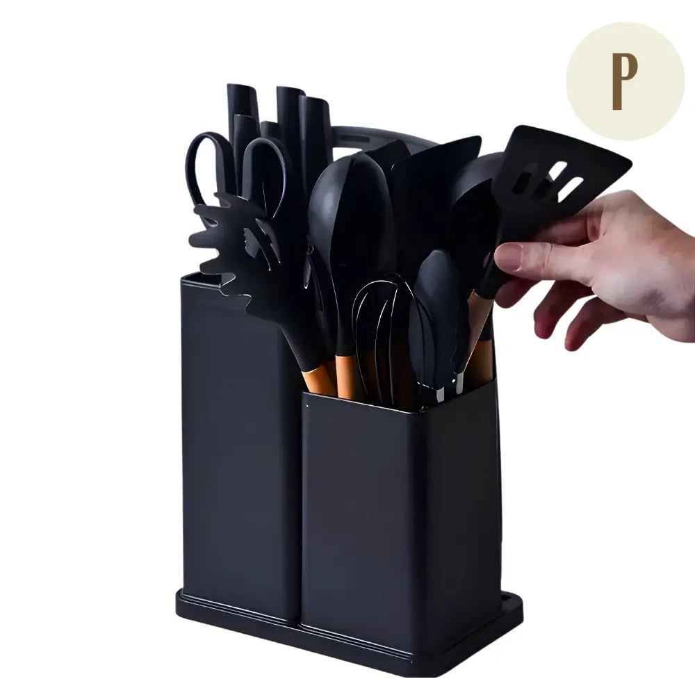 Kit 19 Utensílios de Cozinha + Tábua e Porta-Utensílios de BRINDE