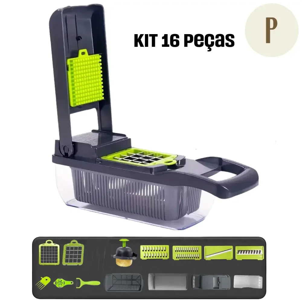 Cortador e Fatiador Manual Multiuso - Kit 16 em 1 + BRINDE