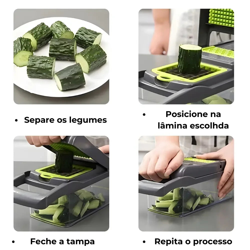 Cortador e Fatiador Manual Multiuso - Kit 16 em 1 + BRINDE