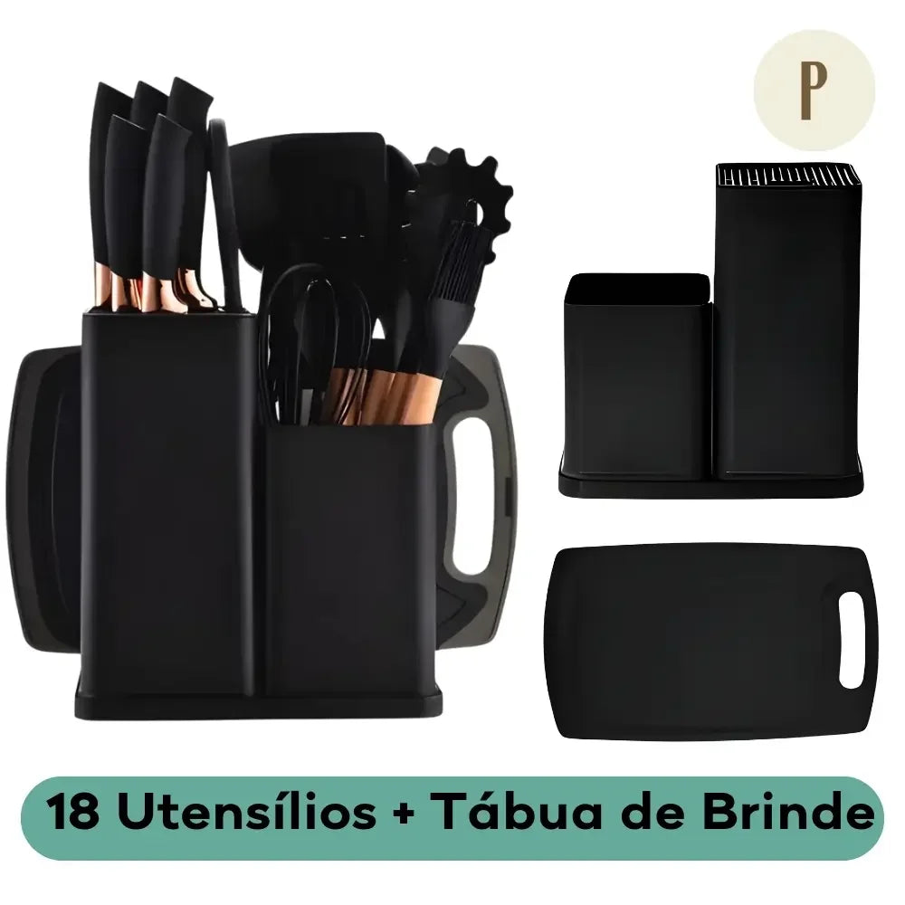Kit 19 Utensílios de Cozinha - PRETO